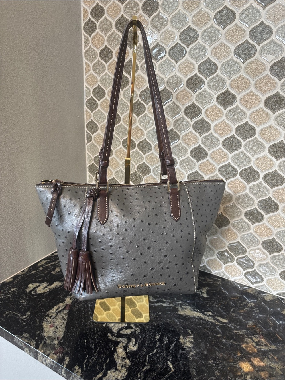 Dooney & Bourke Gray Tote with Brown Accents
